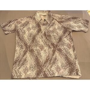 Vintage Lilly Dache Polo Shirt Men's XL Brown Red Scale Geometric 80s 90s